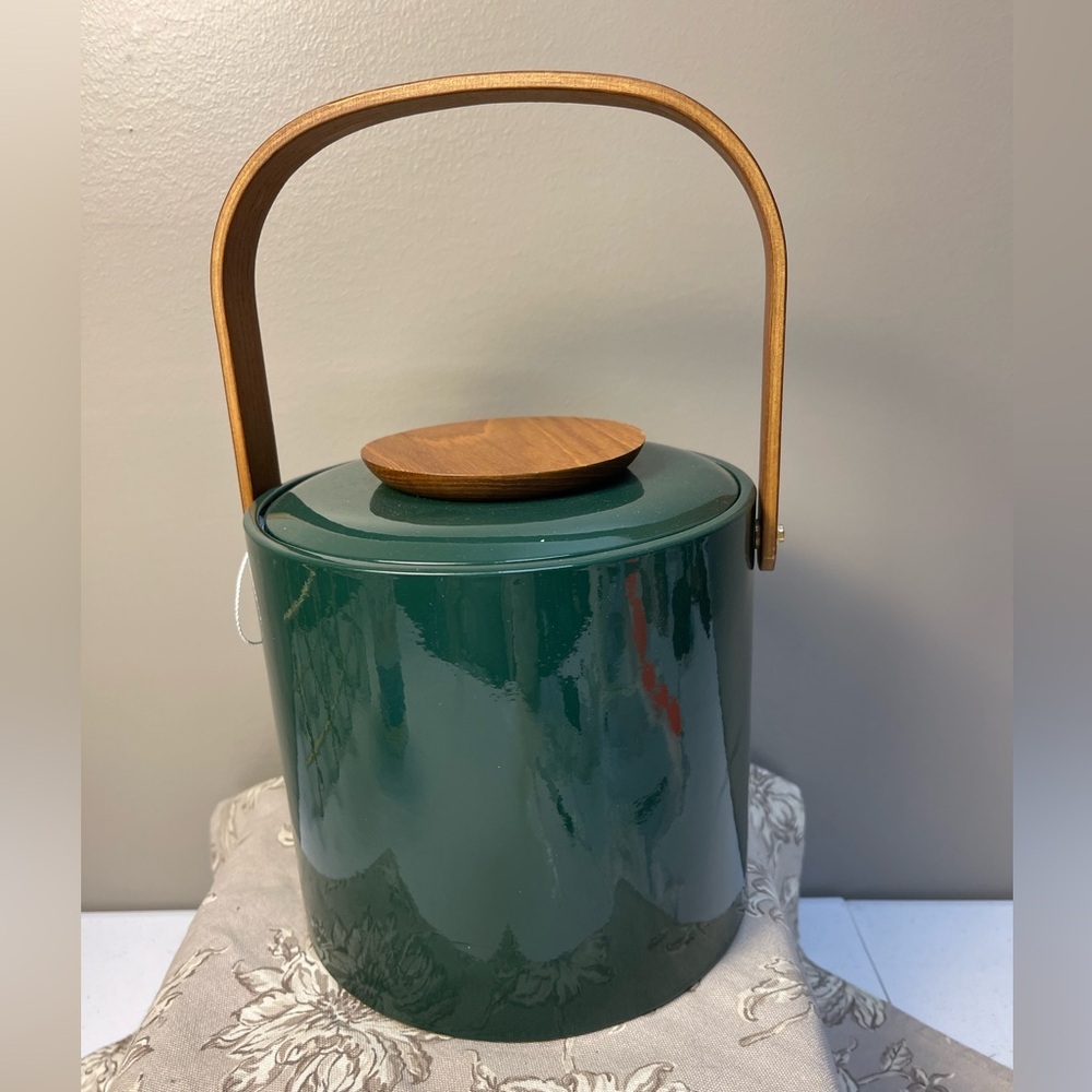 MCM George Briard Green Ice Bucket with Wooden Handle